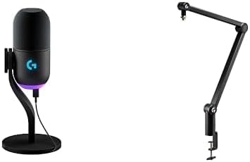 Logitech G Yeti GX Dynamic RGB Gaming Microphone with LIGHTSYNC USB + Compass G Premium Tube-Style Microphone Broadcast Boom Arm