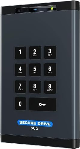 SecureData SecureDrive DUO 2 TB Encrypted External Hard Drive SSD FIPS 140-2 Level 3 Unlock via Keypad or Mobile TAA Compliant CJIS HIPAA CMMC GDPR Compliant | External Hard Drive Port : USB 3.0