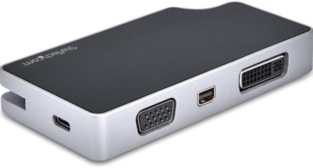 StarTech.com USB C Multiport Video Adapter - 4K 60Hz UHD Portable 5-in-1 USB Type C to HDMI 2.0 Mini DisplayPort VGA or DVI (1080p) - 95W PD Passthrough - Cable Management - Aluminum (CDPVDHMDPDP)