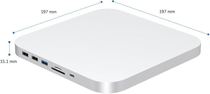 Qwiizlab Mac mini Hub with NVMe Enclosure Docking Stastion for Mac mini M2/M1 Mac Studio M4/M/3/M2/M1Type-C 10Gbps Card Readers 104MB/s HDMI 4K Fits M.2 SATA PCIe NVMe SSD (Silver)