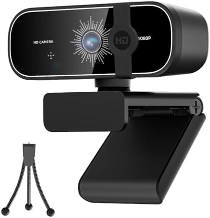 C28 1080P Webcam with Privacy Cover and Tripod Stand PC Camera with Noise-Cancelling Mic Auto Light Correction Plug and Play Web Camera for Streaming Zoom/Facetime