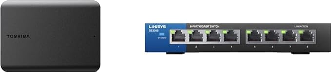 Toshiba Canvio Basics 2TB Portable External Hard Drive USB 3.0 Black - HDTB520XK3AA &amp Linksys SE3008: 8-Port Gigabit Ethernet Unmanaged Switch Computer Network Auto-Sensing Ports