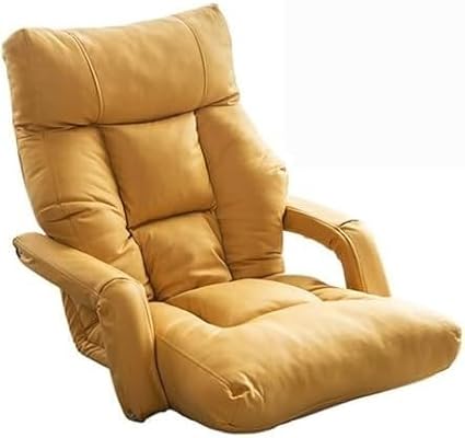 ELEFOCUS Floor Chair Lazy Sofa with Back Support Folding Floor Lounger with Adjustable Armrests for Bedroom Living Room(Gelb)
