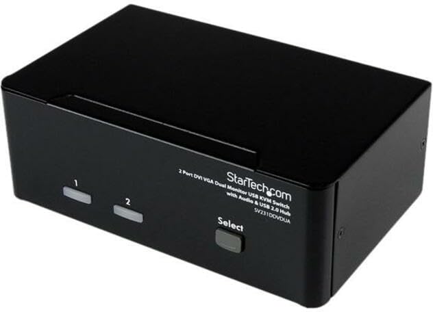 StarTech.com 2 Port KVM Switch - DVI and VGA w/ Audio and USB 2.0 Hub – Dual Monitor / Display / Screen KVM Switch - DVI VGA  TAA (SV231DDVDUA)