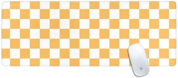 Skinit Large Gaming Mouse Pad - Yellow and White Checkerboard Design with Stitched Edges Waterproof Non-Slip Rubber Base Desk Mat for Keyboard &amp Mouse 31.5 x 11.8 inches