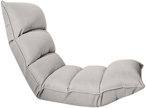 Folding Floor Chair Portable Padded Lounge Chair with 42 Positions Adjustable Lazy Sofa Sleeper Recliner for Reading Gaming Meditation White