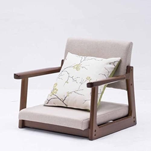 ELEFOCUS Tatami Chair Made of Solid Timber Legless with Armrest and Backrest Floor Chair Comfortable Cushion Chair with Low Seat(Gray2)