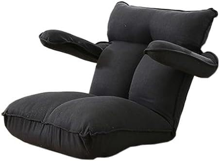 ELEFOCUS Adjustable Floor Chair with Armrests Gaming Chairs for Adults Chaise Lounge Folding Sofa Indoor for Living Room Bedroom(Black)