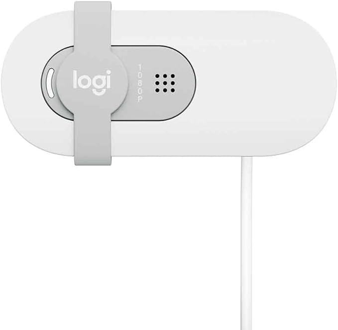 Logitech Brio 100 Full HD Webcam with Built-in Microphone Privacy Protection Auto Light Correction and USB-A Connection - White