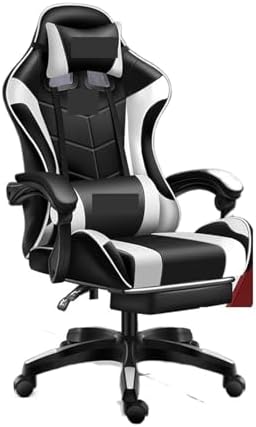 Computer Chair Gaming ChairComputer ChairLeather Office Chair Light Gamer Chair Swivel Gaming Chair Chair (Balck White Pedal One Size)