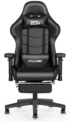 Ergonomic Racing Style Gaming Chair with Reclining Back Footrest Lumbar Support &amp Flip-Up Arms PU Leather Office Computer Chair(White)
