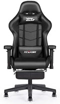 Ergonomic Racing Style Gaming Chair with Reclining Back Footrest Lumbar Support &amp Flip-Up Arms PU Leather Office Computer Chair(White)
