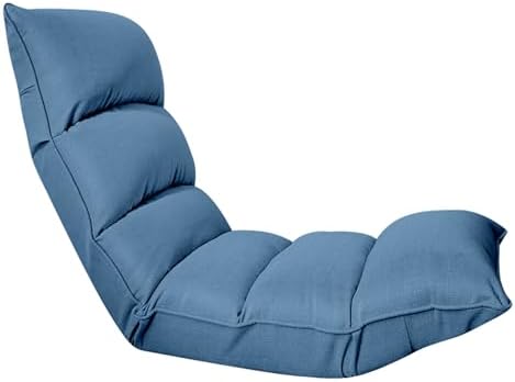 Folding Floor Chair Portable Padded Lounge Chair with 42 Positions Adjustable Lazy Sofa Sleeper Recliner for Reading Gaming Meditation Blue