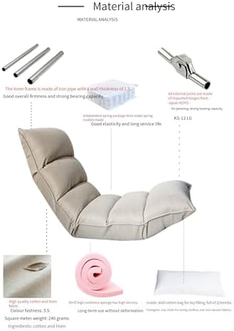 Folding Floor Chair Portable Padded Lounge Chair with 42 Positions Adjustable Lazy Sofa Sleeper Recliner for Reading Gaming Meditation Grey