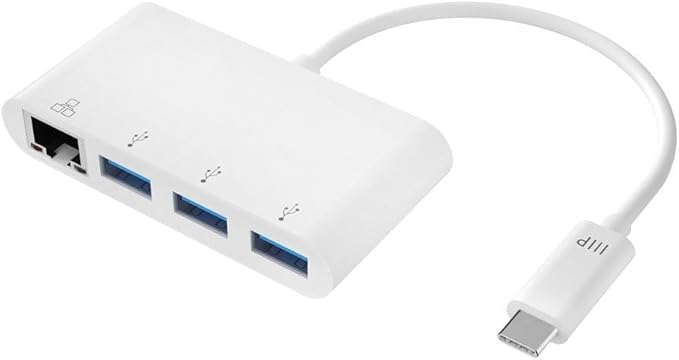 Monoprice USB-C 3-Port USB 3.0 Hub and Gigabit Ethernet Adapter - Plug-n-Play Supports Up To 5Gbps Data Rate Compatible with MacOS Windows Chrome OS White - Select Series