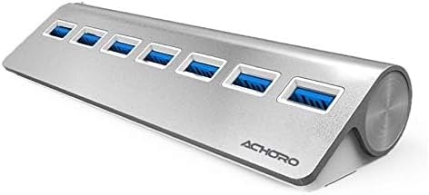 Achoro 7 Ports USB 3.0 Hub - Triangle Aluminum Alloy - High-Speed USB Port Expander - Compatible with PC iMac MacBook Windows Desktop and More – Computer Multiple USB HUB (Silver)