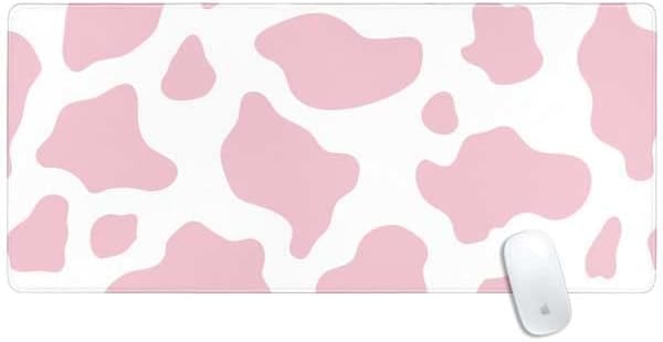 Skinit Extra Large Gaming Mouse Pad - Pink Cow Print Design with Stitched Edges Waterproof Non-Slip Rubber Base Desk Mat for Keyboard &amp Mouse 35.75 x 15.4 inches