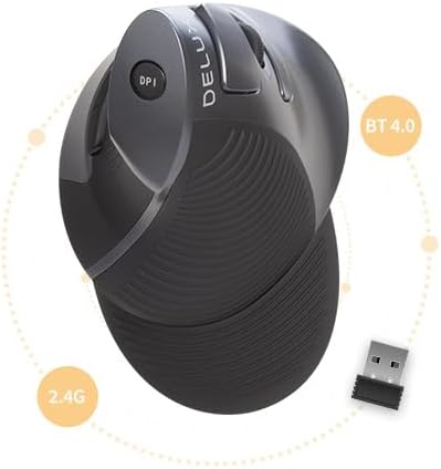 DELUX Ergonomic Vertical Mouse Wireless Rechargeable Vertical Mouse Bluetooth/2.4G Dual Mode Slient Click Removable Wrist Rest 800/1200/1600DPI Levels 6 Buttons for Laptop/PC (M618G DB-Black)