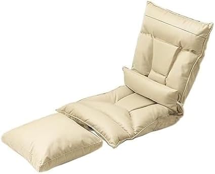 ELEFOCUS Adjustable Fully Foldable Lounge Chair with Pillow Upholstered Sofa Bed with Back Support for Balcony Living Room(Beige)