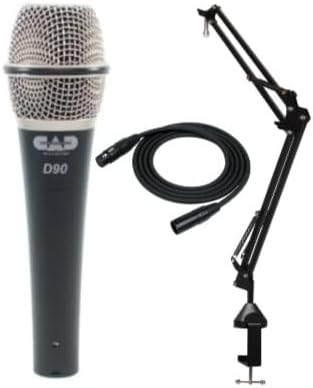 CAD Audio D90 Premium Supercardioid Dynamic Handheld Microphone Bundle with Boom Arm Stand and 25-Feet XLR Male to XLR Female Cable (3 Items)