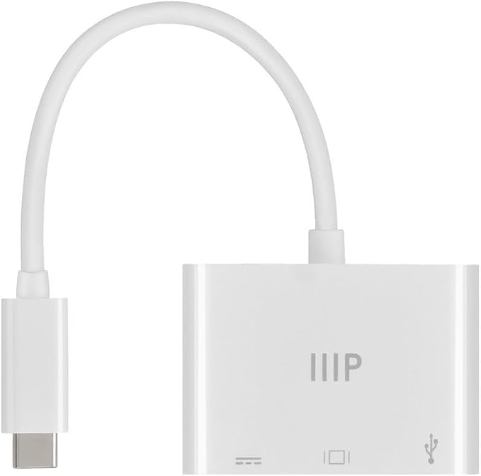 Monoprice 3-in-1 USB-C to HDMI Multiport Adapter - Compact and Portable True Plug-n-Play Compatible with USB C Laptops and Other Type C Devices Supports Windows and MacOS for Home and Office