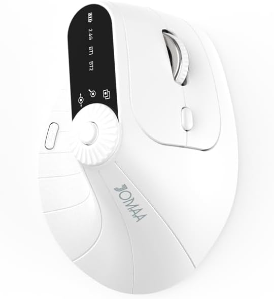 JOMAA Wireless 2.4G &amp Dual Bluetooth Three-Channel Ergonomic Vertical Mouse Adjustable DPI Multi-Function Turntable for PC Laptop MacBook Rechargeable (White)