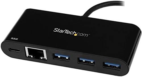StarTech.com 3 Port USB-C Hub with Gigabit Ethernet &amp 60W Power Delivery Passthrough Laptop Charging - USB-C to 3x USB-A (USB 3.0 SuperSpeed 5Gbps) - USB 3.1/3.2 Gen 1 Type-C Adapter Hub (HB30C3AG