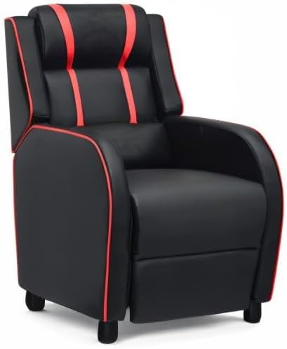 8AM Office Gaming Massage Recliner Sofa Ergonomic PU Leather Gaming Recliner Sofa with Footrest Lumber Support Side Pouch &amp Remote Control for Gaming Living Room Theater (Red)