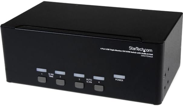 StarTech.com 4 Port Triple Monitor DVI USB KVM Switch with Audio &amp USB 2.0 Hub - Multi Monitor KVM - USB DVI KVM Switch (SV431TDVIUA)Black