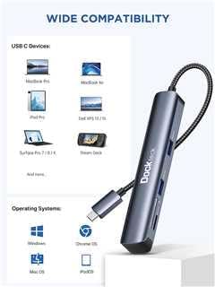 dockteck USB C Hub Multiport Adapter 7 in 1 USB C Dongle with 4K@60Hz HDMI 100W PD USB-C 2 USB-A 5Gbps Data Slots and TF/SD Card Reader Dongle for MacBook Air/Pro Dell XPS Lenovo HP Surface
