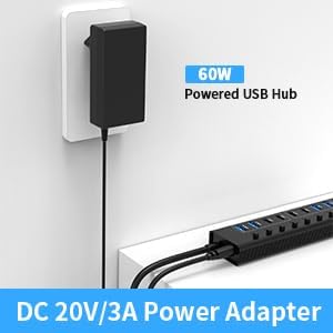 Powered USB Hub 8-Port USB 3.0 Splitter with 4 Fast Data Ports (2 USB-A 3.0 &amp 2 USB-C) 4 Charging Ports 65W Power Adapter Individual On/Off Switches USB Power Hub for Laptop/PC