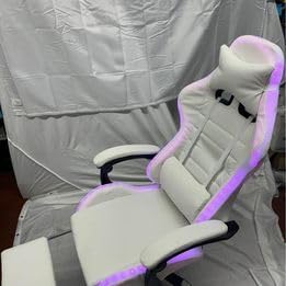 Light up Gaming Chair White with Foot Rest and Remote Control