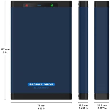 SecureData SecureDrive BT 2TB Hardware Encrypted USB 3.0 Ext Drive FIPS 140-2 Level 3 Unlock via Phone app TAA Compliant CJIS HIPAA CMMC GDPR Compliant Works with Mac and Win Free AV