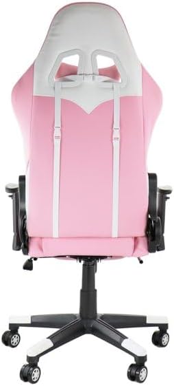 Ergonomic Gaming Chair with Footrest Adjustable Reclining Gamer Chair with Lumbar and Head Pillow Support Swivel Office Gaming Chair with Pleather Upholstery High-Back Chair (Pink)