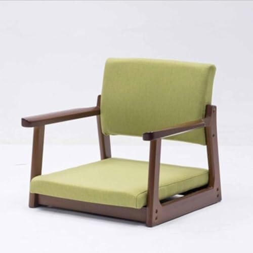 ELEFOCUS Floor Chair with Armrest and Backrest Japanese-Style Design for Office or Bay Window Seating Timber Construction(Green2)