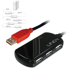 LINDY 12 Meter USB 2.0 Active Extension Pro 4 Port Hub (42783)