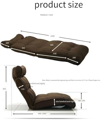 Folding Floor Chair Portable Padded Lounge Chair with 42 Positions Adjustable Lazy Sofa Sleeper Recliner for Reading Gaming Meditation A