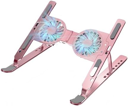 Adjustable Laptop Cooling Stand with 2 Quiet Fans &amp RGB Lighting Ergonomic Foldable Design for 10-17” Laptops Aluminum Alloy Cooling Pad for Gaming DJ &amp Office Use