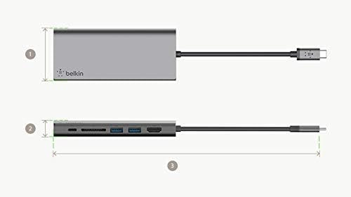Belkin USB-C Hub 6-in-1 Multi-Port Docking Station for iPad iPad Pro iPad mini MacBook &amp More - 60W Power Delivery 3.0 4K HDMI USB-A Ethernet &amp SD Card Ports