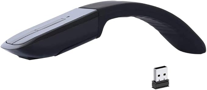 Wireless Arc Mouse Slim Foldable Touch Travel Mouse with USB Receiver Optical Folding Computer Mice for Microsoft Laptop PCComputer - Black
