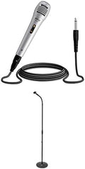 Pyle Bundle Wired Dynamic Microphone - Rugged Construction Inludes 6.5 ft XLR Audio Cable Wire (PDMIK1) Universal Microphone Stand Height Adjustable w/Pivotable Gooseneck Mount