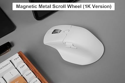 Keychron M6 Wireless All Silent Gaming Optical Mouse 1000Hz Tri-Mode 2.4 GHz/Bluetooth 5.3/Wired PixArt 3311 Sensor 12000 DPI Magnetic Metal Scroll Wheel for Windows PC/Mac - White