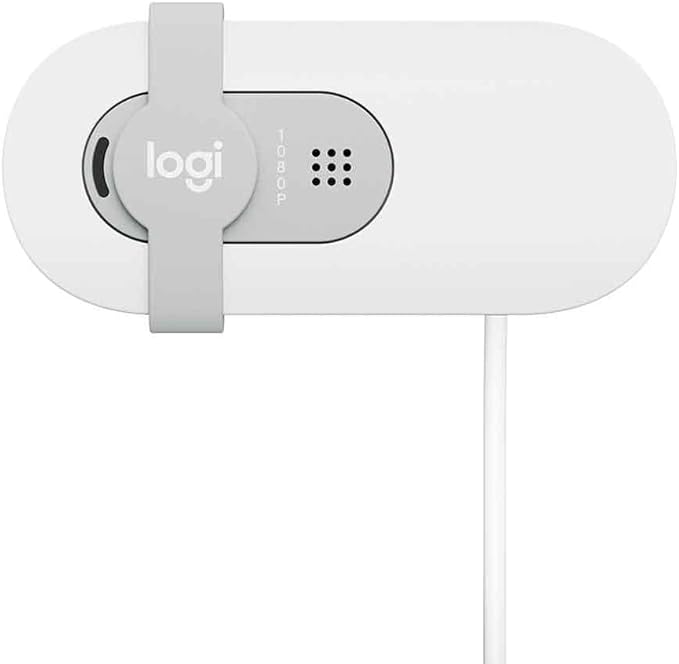 Logitech Brio 100 Full HD Webcam with Built-in Microphone Privacy Protection Auto Light Correction and USB-A Connection - White
