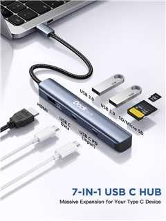 dockteck USB C Hub Multiport Adapter 7 in 1 USB C Dongle with 4K@60Hz HDMI 100W PD USB-C 2 USB-A 5Gbps Data Slots and TF/SD Card Reader Dongle for MacBook Air/Pro Dell XPS Lenovo HP Surface