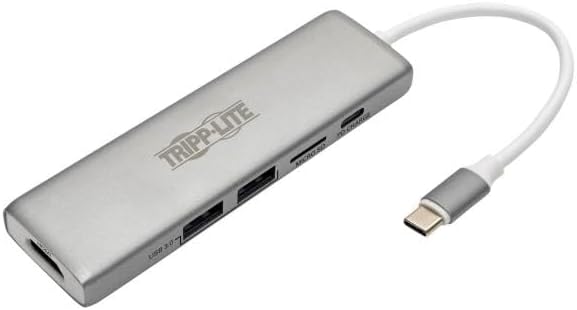 Tripp Lite USB C Docking Station w/ USB-A Hub HDMI Micro SD PD Charging 4k @ 30Hz Thunderbolt 3 Silver (U442-DOCK10-S)