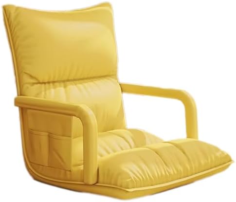 Floor Chair Folding Lazy Sofa Bed 6-Way Adjustable Floor Chair Chaise Lounge with Armrest Padded Gaming Recliner Chair for Reading Living Room Bedroom Indoor (Color: Beige Size