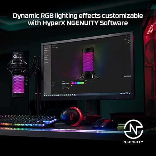 HyperX QuadCast S – RGB USB Condenser Microphone for PC PS4 PS5 and Mac Anti-Vibration Shock Mount 4 Polar Patterns Pop Filter Gain Control Gaming Streaming Podcasts Twitch YouTube Discord