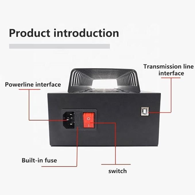 Industrial Grade 20-Port USB Hub Charging Station with 300W Power Supply Carbon Steel Fast Charging BC1.2 Protocol HUB2.0 High-Speed Transmission 3-Level Fan Control Acrylic Stand (1 Black)