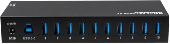 Kingwin Industrial USB 3.0 Hub 10-Port Heavy-Duty Metal Mountable USB Hub with Power Adapter 5Gbps SuperSpeed Powered USB Splitter for PC Laptop Mac POS Systems &amp Factory Automation