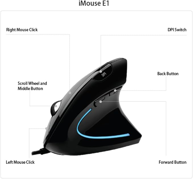 Adesso Wired Vertical Ergonomic Illuminated Optical 6-Button USB Mouse - Right Hand Orientation Black